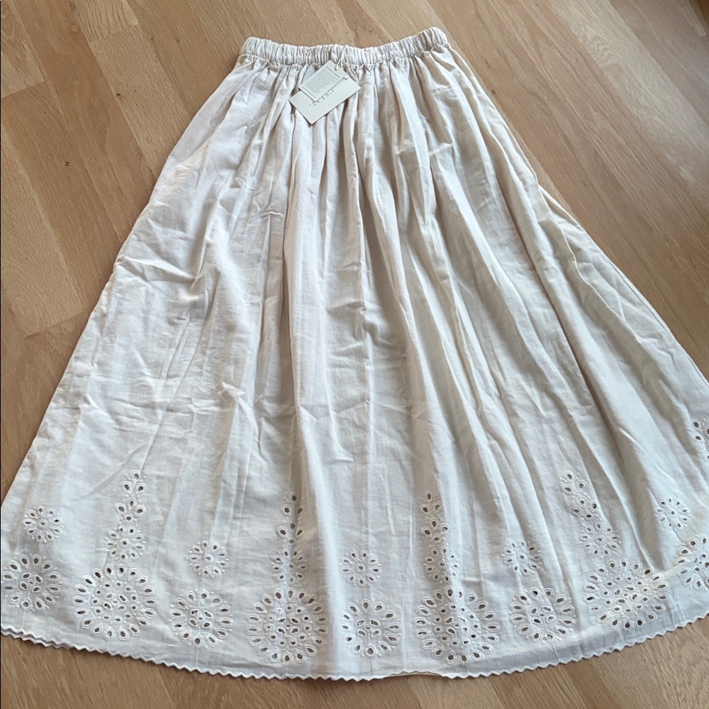 THE GREAT. Cream Midi Eyelet Skirt - Picture 5 of 8